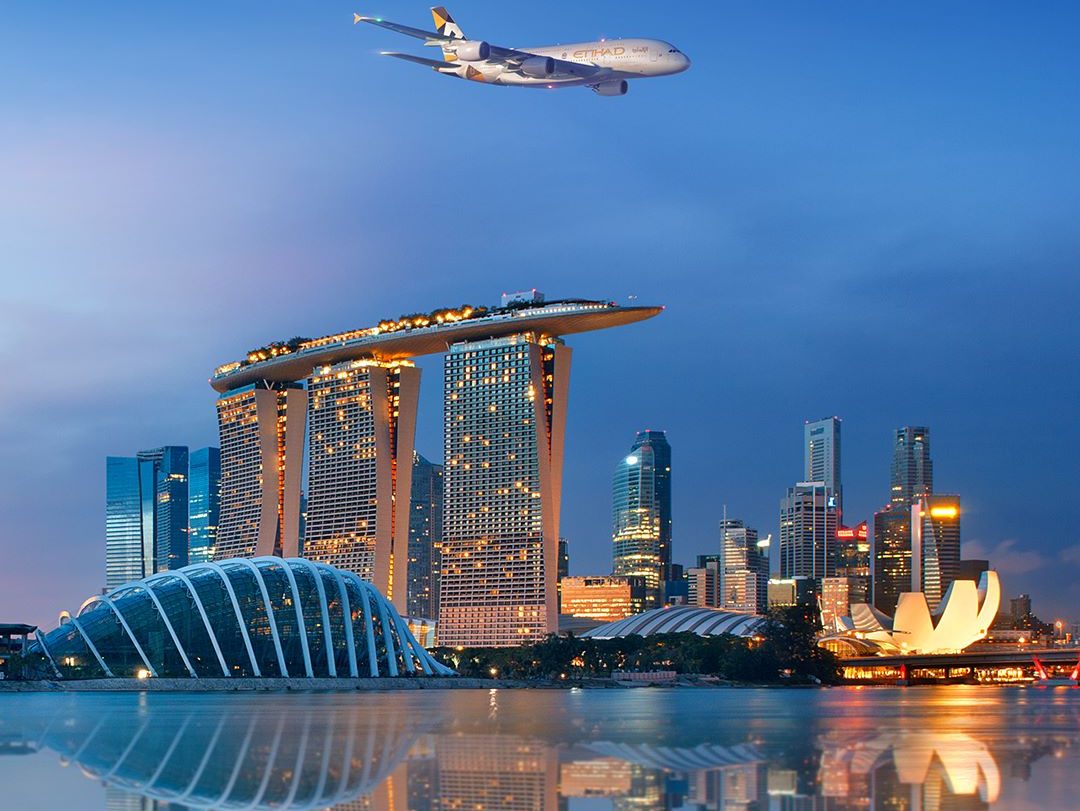طائرة الاتحاد للطيران A380 إلى سنغافورة